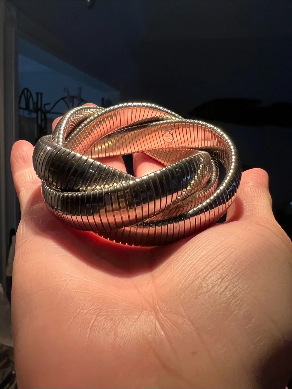 Silver Tone Flexible Intertwined Snakey look Wrap Bracelet